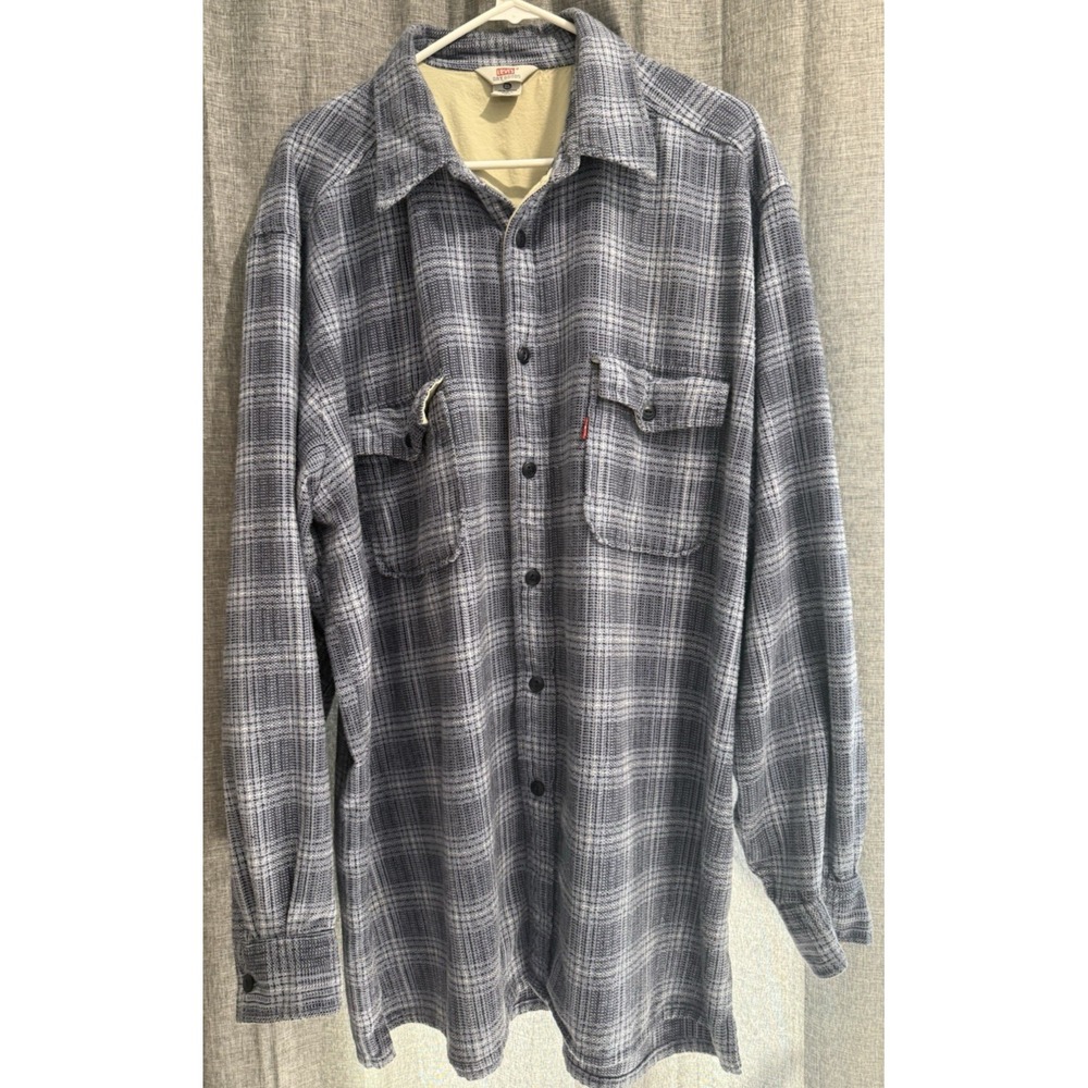 Levi's Dry Goods VTG Flannel Mens XL Blue Plaid Button Up Long Sleeve EUC